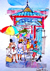 'Shopping in Victoria' image of original painting by Carolyn King who has an online portfolio with art-spaces.com
